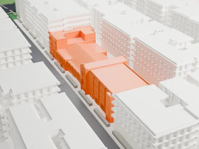 Our Lady Queen of Martyrs Church model, South view