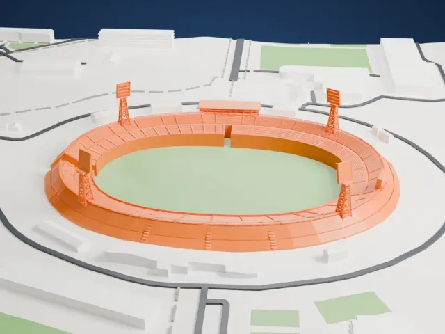 Pakhtakor Central Stadium model, East view