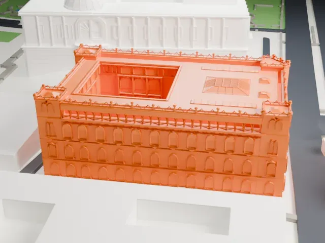 Palacio de Correos de México model, East view