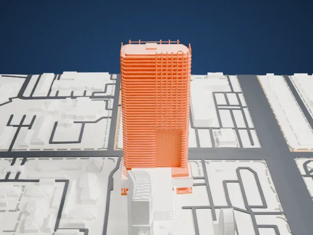 Palms Place model, East view
