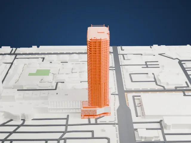 Palms Place model, North view