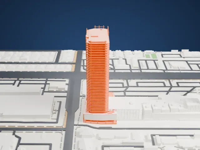 Palms Place model, South view