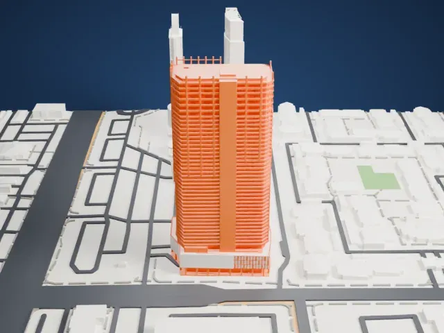Palms Place model, West view
