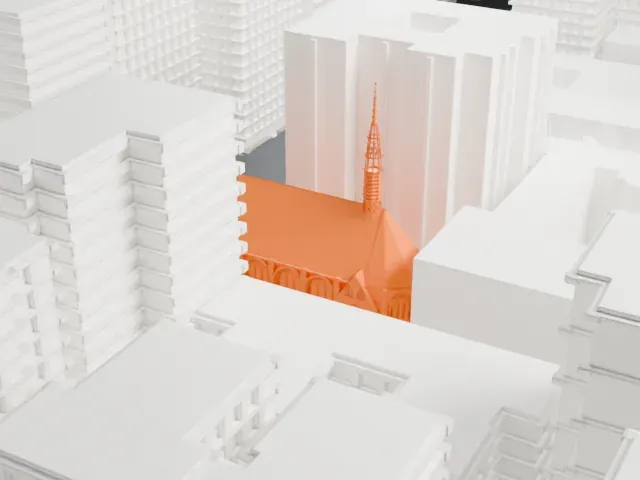 Park Avenue Christian Church model, North view