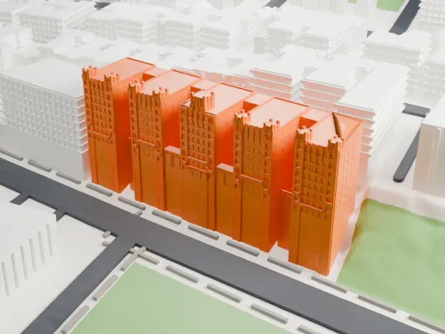 Park Plaza Apartments, Bronx model, East view
