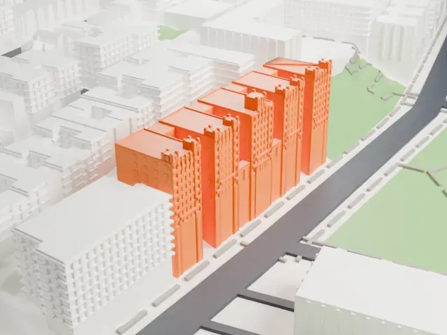 Park Plaza Apartments, Bronx model, South view