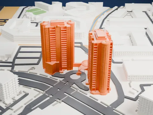 Park Towers at Hughes Center model, East view
