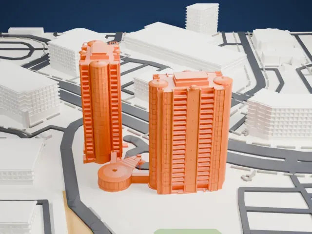 Park Towers at Hughes Center model, West view