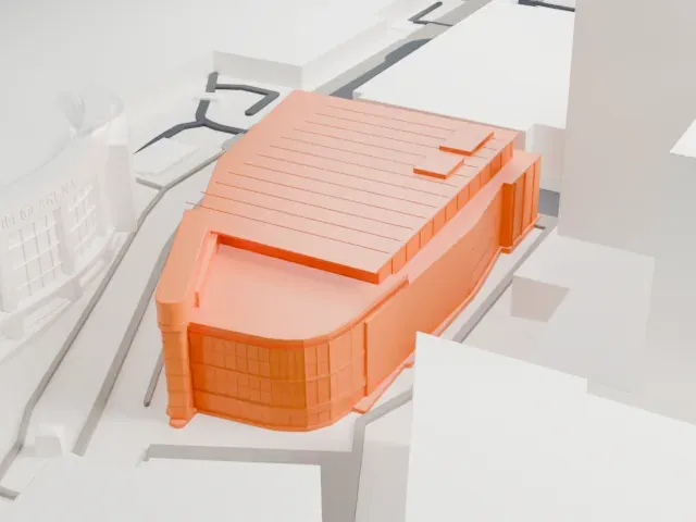 Peacock Theater model, East view