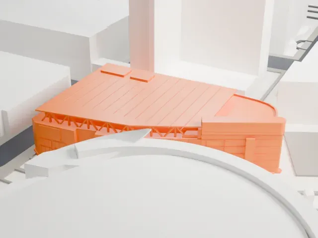 Peacock Theater model, South view