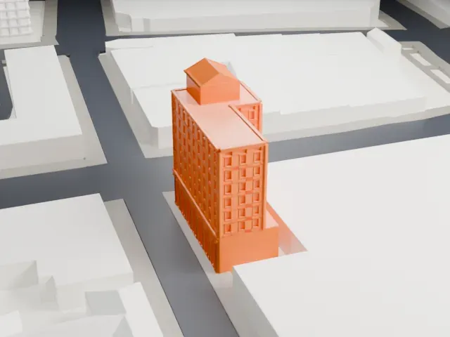 Peoples National Bank and Trust Company Building model, East view