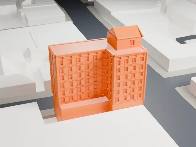 Peoples National Bank and Trust Company Building model, North view
