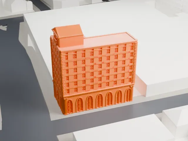 Peoples National Bank and Trust Company Building model, South view