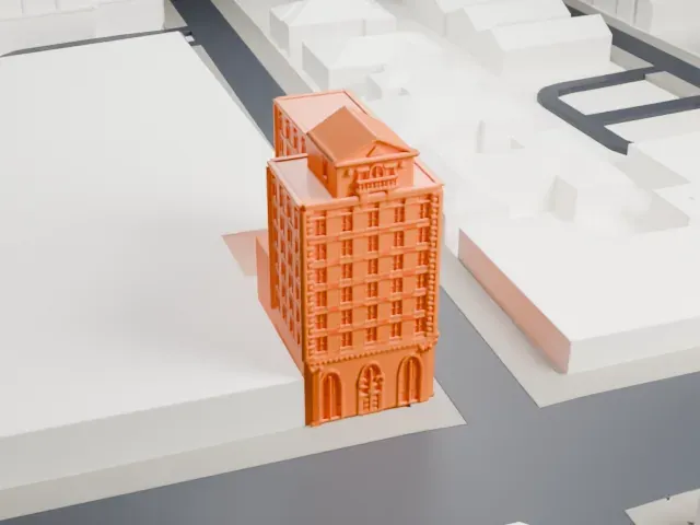 Peoples National Bank and Trust Company Building model, West view