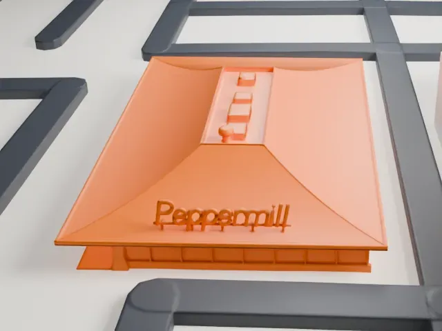Peppermill model, West view