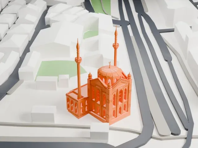 Pertevniyal Valide Sultan Mosque model, South view