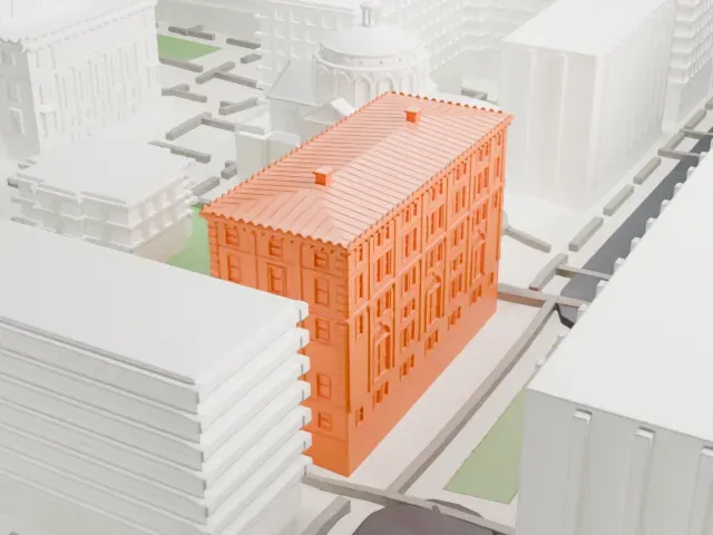 Philosophy Hall model, South view