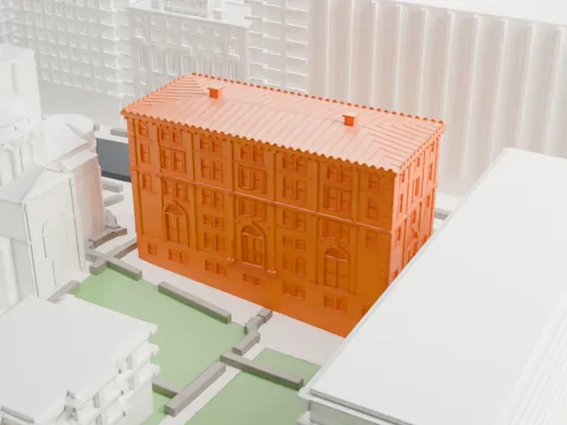 Philosophy Hall model, West view