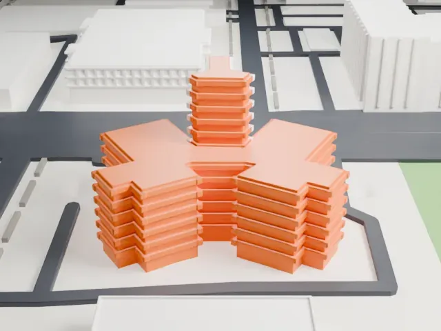 Phoenix Towers model, East view