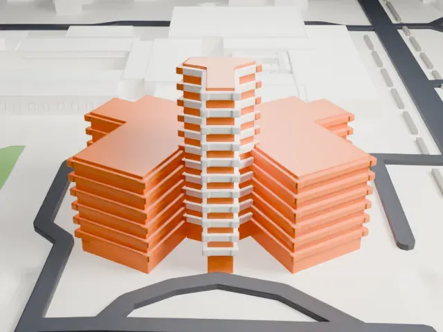 Phoenix Towers model, West view