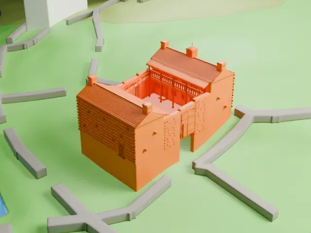 Pipe Spring (Winsor Castle) model, East view