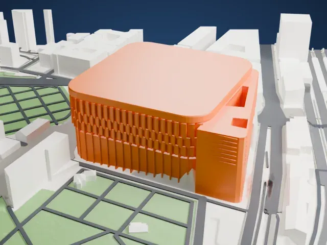 Plenitude Arena model, East view