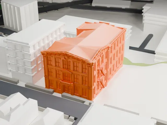Pohlmann's Hall model, West view