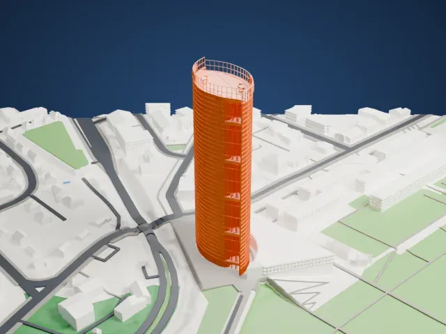 Post Tower model, East view
