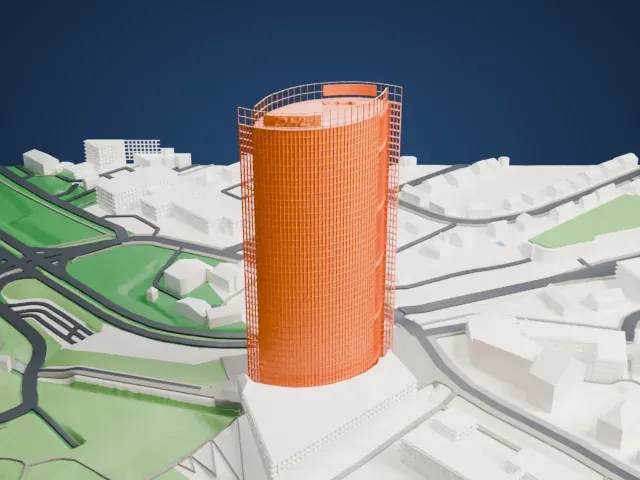 Post Tower model, North view