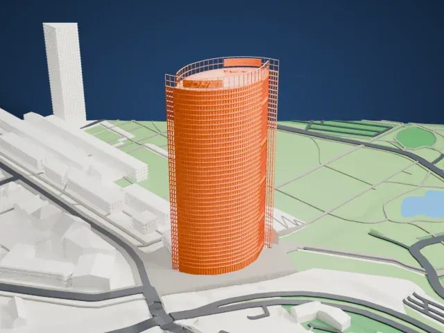 Post Tower model, South view