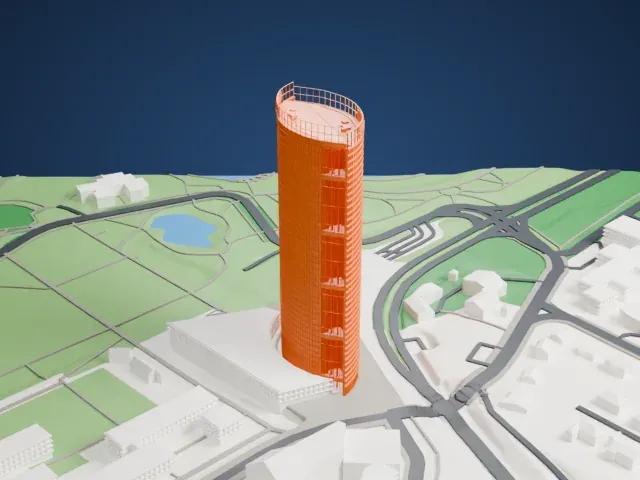 Post Tower model, West view