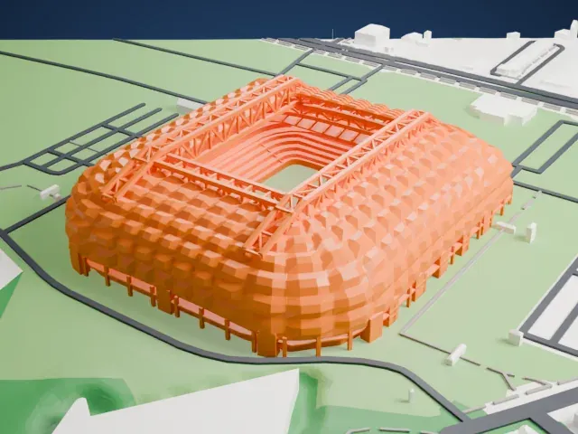 Poznań Stadium model, South view