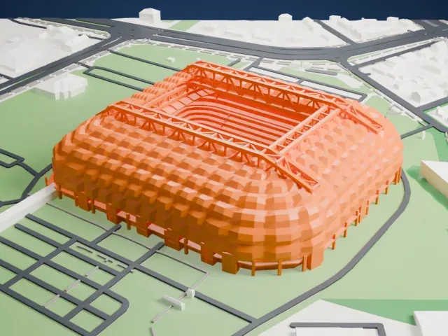 Poznań Stadium model, West view