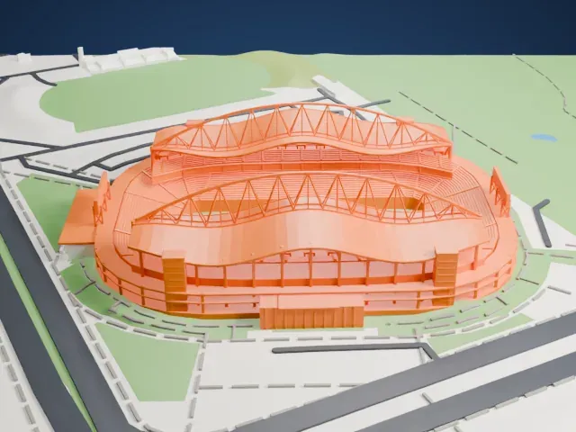 Princess Auto Stadium model, East view