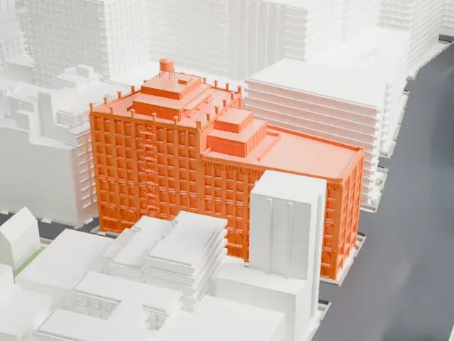 Puck Building model, East view