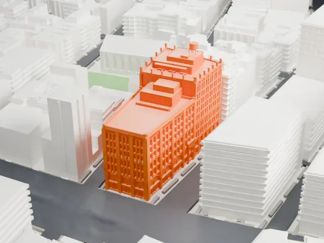 Puck Building model, North view