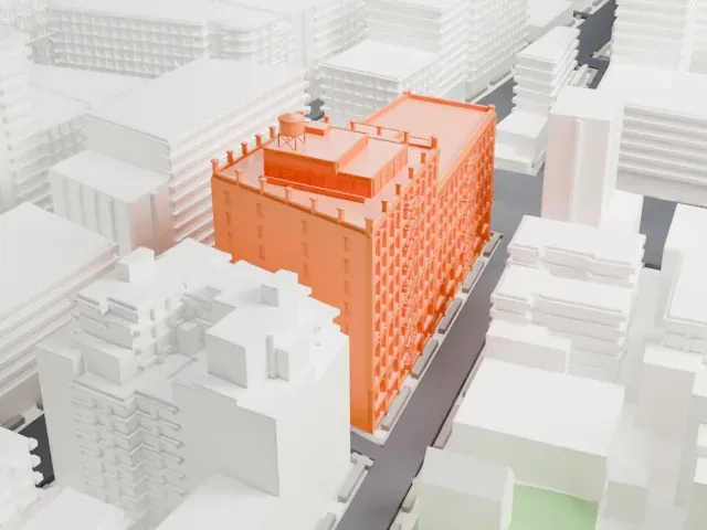 Puck Building model, South view