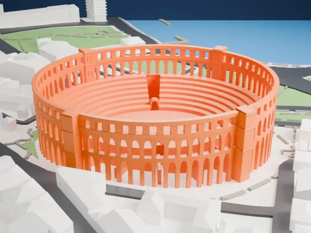 Pula Arena model, East view
