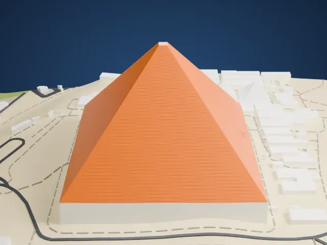 Pyramids of Giza model, West view