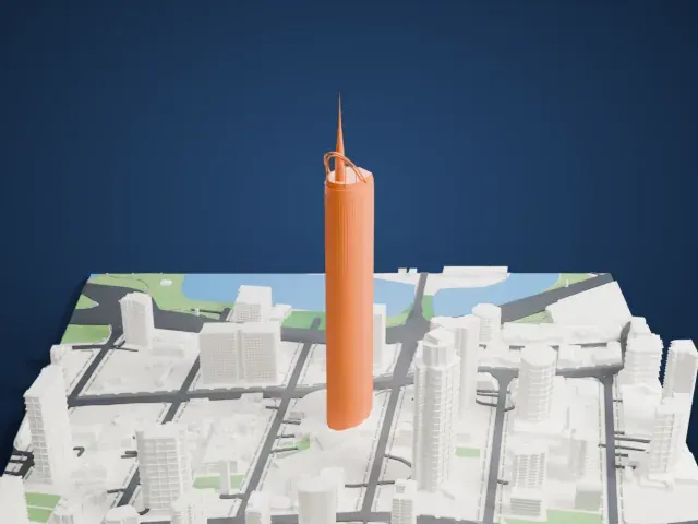 Q1 Tower model, East view