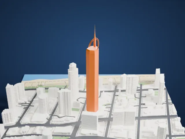Q1 Tower model, West view
