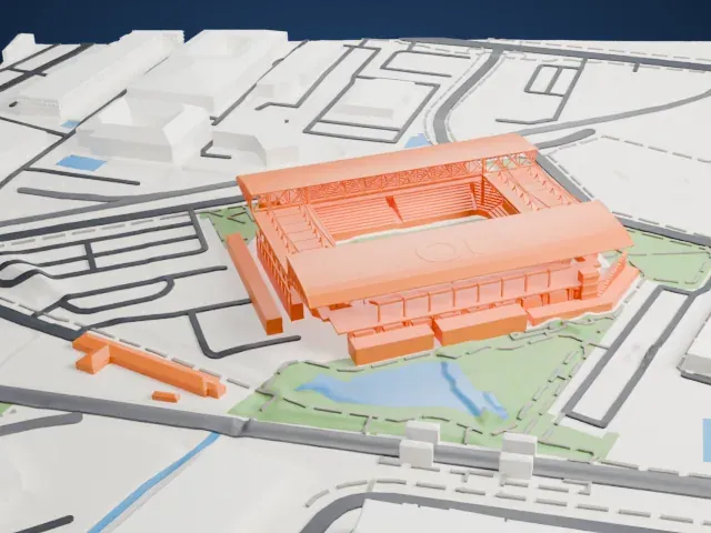 Q2 Stadium model, East view