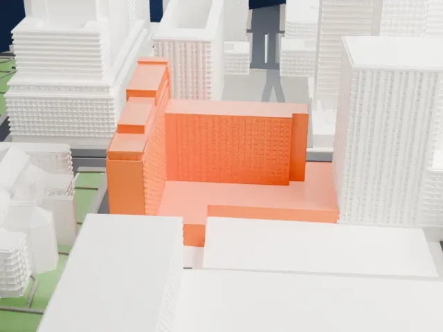 Queen Elizabeth Hotel model, East view