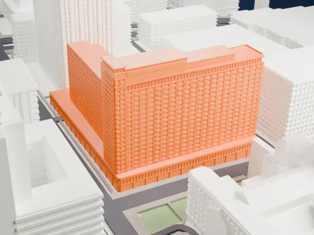 Queen Elizabeth Hotel model, West view