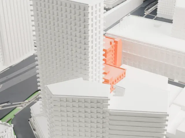 Queens Plaza Court Building model, East view