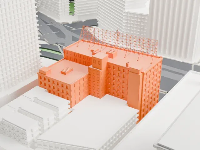 Queens Plaza Court Building model, North view