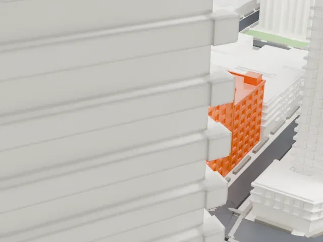 Queens Plaza Court Building model, South view