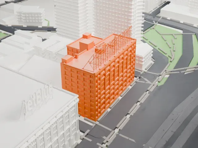Queens Plaza Court Building model, West view