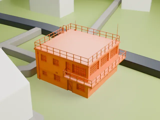 RAF Elvington control tower model, North view