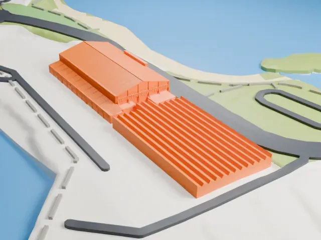 RAF Mount Batten flying boat hangars model, North view